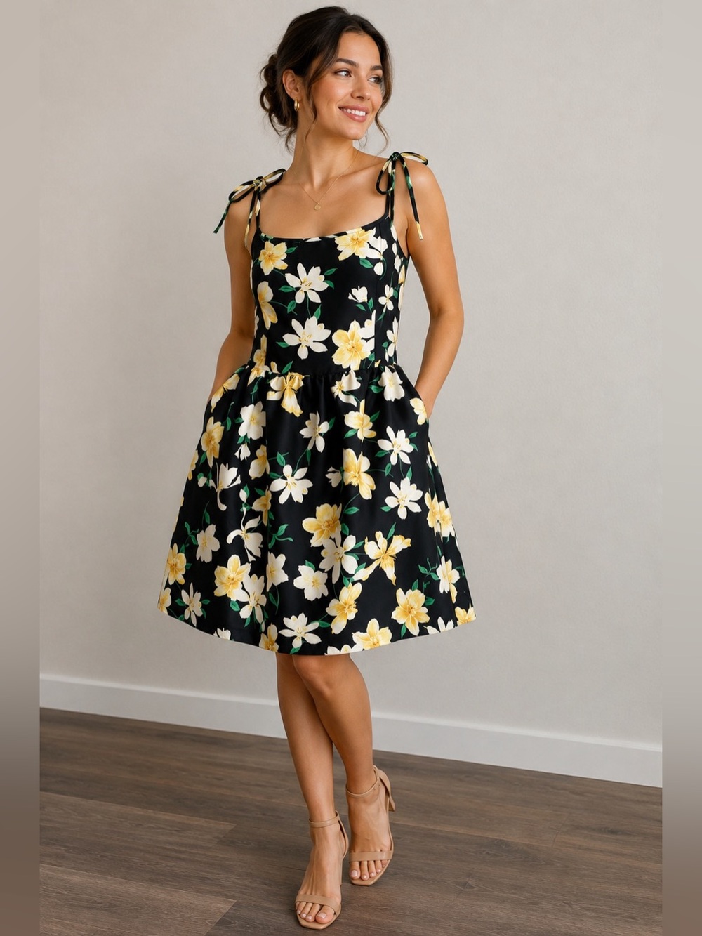 NWT Julia Jordan Floral Print Tie-Shoulder Sundress Size 14